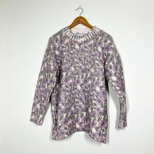 Zara Women’s Floral Jacquard Oversized Pullover Sweater Sz S Purple Green Knit